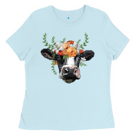Baby Blue holstein cow head Ladies Tee - BarkalooDesign
