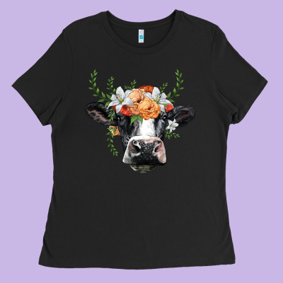 Holstein Cow Head Ladies Tee Designed By Barkaloodesign
