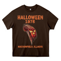 Chocolate Brown Halloween 1978 Holiday Spooky Myers Pumpkin Haddonfield Heavy Core Tee - minhPixels