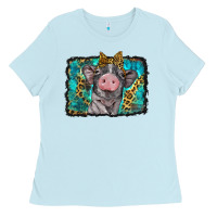 Baby Blue baby pig with leopard background Ladies Tee - BarkalooDesign