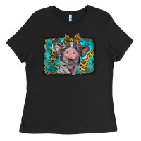 Black baby pig with leopard background Ladies Tee - BarkalooDesign