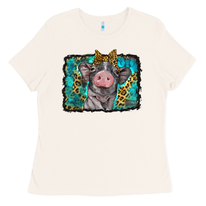 Baby Pig With Leopard Background Ladies Tee by BarkalooDesign | Teevron