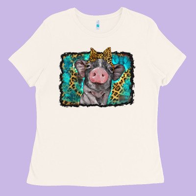 Baby Pig With Leopard Background Ladies Tee Designed By Barkaloodesign