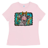 Bubblegum Pink baby pig with leopard background Ladies Tee - BarkalooDesign