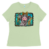 Matcha baby pig with leopard background Ladies Tee - BarkalooDesign