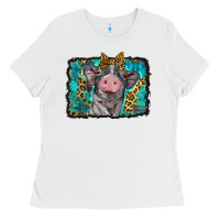 White baby pig with leopard background Ladies Tee - BarkalooDesign