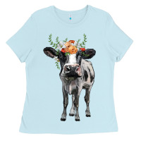 Baby Blue holstein cow floral wreath Ladies Tee - BarkalooDesign