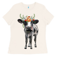 Bone holstein cow floral wreath Ladies Tee - BarkalooDesign