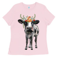 Bubblegum Pink holstein cow floral wreath Ladies Tee - BarkalooDesign