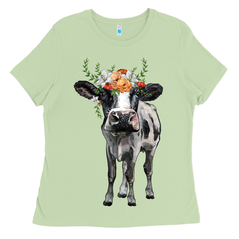 Holstein Cow Floral Wreath Ladies Tee by BarkalooDesign | Teevron