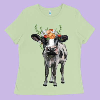 Holstein Cow Floral Wreath Ladies Tee Designed By Barkaloodesign