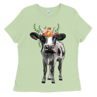 Matcha holstein cow floral wreath Ladies Tee - BarkalooDesign