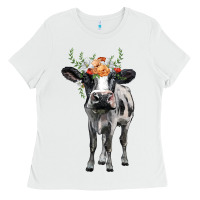 White holstein cow floral wreath Ladies Tee - BarkalooDesign