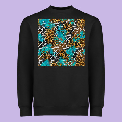 Turquoise Glitter Cowhide Leopard Seamless Pattern Heavyweight Sweatshirt Designed By Bundleandbundleshop