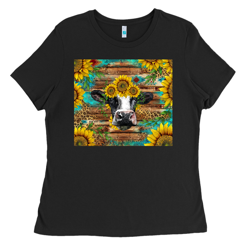 Holstein Cow With Sunflowers Ladies Tee by BarkalooDesign | Teevron