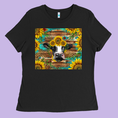Holstein Cow With Sunflowers Ladies Tee Designed By Barkaloodesign