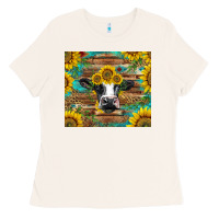 Bone holstein cow with sunflowers Ladies Tee - BarkalooDesign