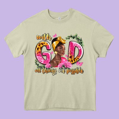 With God All Things Are Possible Black Woman Heavy Core Tee Designed By Lillyallendesigns