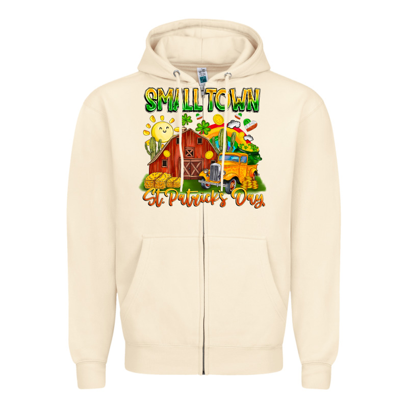 Small Town St Patricks Day Zipper Hoodie by CowhideDigitalArt | Teevron