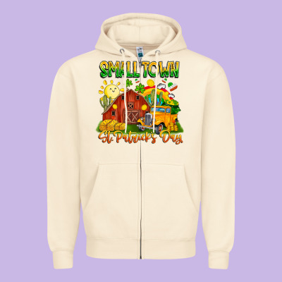 Small Town St Patricks Day Zipper Hoodie Designed By Cowhidedigitalart