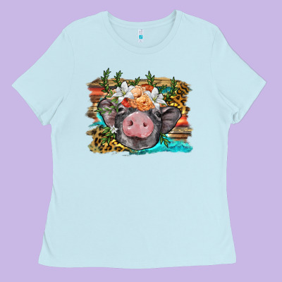 Baby Pig With Floral And Western Background Ladies Tee Designed By Barkaloodesign