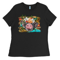 Black baby pig with floral and western background Ladies Tee - BarkalooDesign