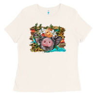 Bone baby pig with floral and western background Ladies Tee - BarkalooDesign
