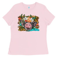Bubblegum Pink baby pig with floral and western background Ladies Tee - BarkalooDesign