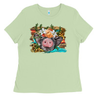 Matcha baby pig with floral and western background Ladies Tee - BarkalooDesign