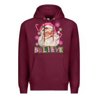 Burgundy Pink Believe Santa Christmas Premium Hoodie - FaDigitalArtStudio