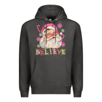 Charcoal Heather Pink Believe Santa Christmas Premium Hoodie - FaDigitalArtStudio