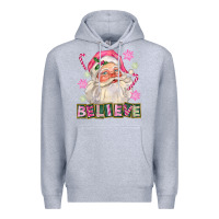 Heather Grey Pink Believe Santa Christmas Premium Hoodie - FaDigitalArtStudio