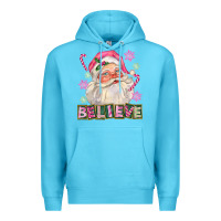 Ocean Blue Pink Believe Santa Christmas Premium Hoodie - FaDigitalArtStudio