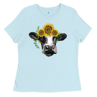 Baby Blue holstein cow with sunflower Ladies Tee - BarkalooDesign
