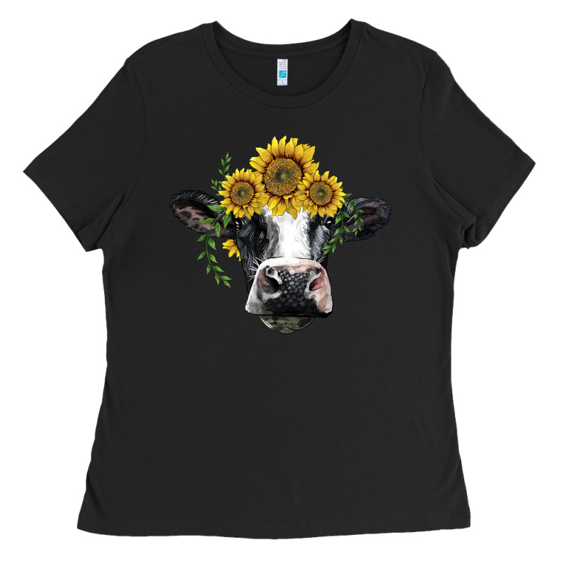 Holstein Cow With Sunflower Ladies Tee by BarkalooDesign | Teevron