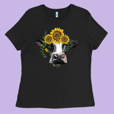 Holstein Cow With Sunflower Ladies Tee Designed By Barkaloodesign