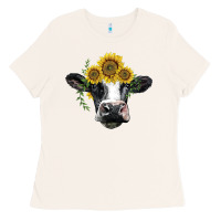 Bone holstein cow with sunflower Ladies Tee - BarkalooDesign