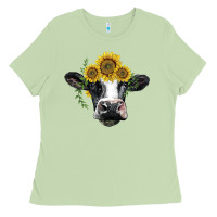 Matcha holstein cow with sunflower Ladies Tee - BarkalooDesign
