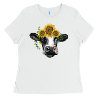 White holstein cow with sunflower Ladies Tee - BarkalooDesign