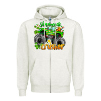 Oatmeal Heather Shamrock Crusher Zipper Hoodie - CowhideDigitalArt