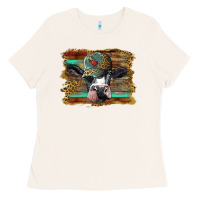 Bone holstein cow with cap and leopard background Ladies Tee - BarkalooDesign