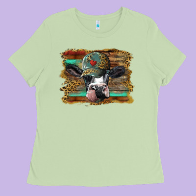 Holstein Cow With Cap And Leopard Background Ladies Tee Designed By Barkaloodesign