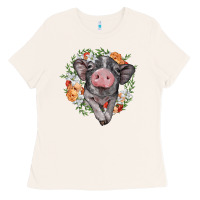 Bone baby pig floral wreath Ladies Tee - BarkalooDesign
