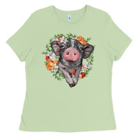 Matcha baby pig floral wreath Ladies Tee - BarkalooDesign