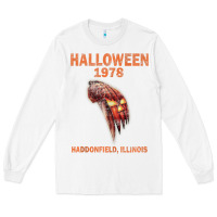 White Halloween 1978 Holiday Spooky Myers Pumpkin Haddonfield Long Sleeve Tee - minhPixels