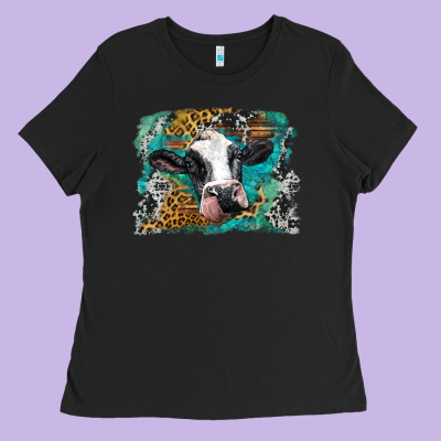 Holstein Cow Leopard And Western Background Ladies Tee Designed By Barkaloodesign