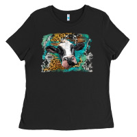 Black holstein cow leopard and western background Ladies Tee - BarkalooDesign