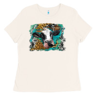 Bone holstein cow leopard and western background Ladies Tee - BarkalooDesign