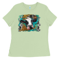 Matcha holstein cow leopard and western background Ladies Tee - BarkalooDesign