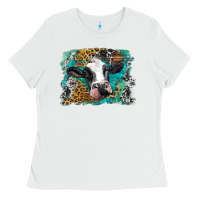 White holstein cow leopard and western background Ladies Tee - BarkalooDesign